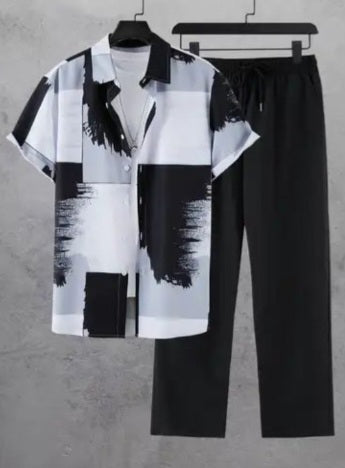 Men’s Black & White Printed Shirt Set