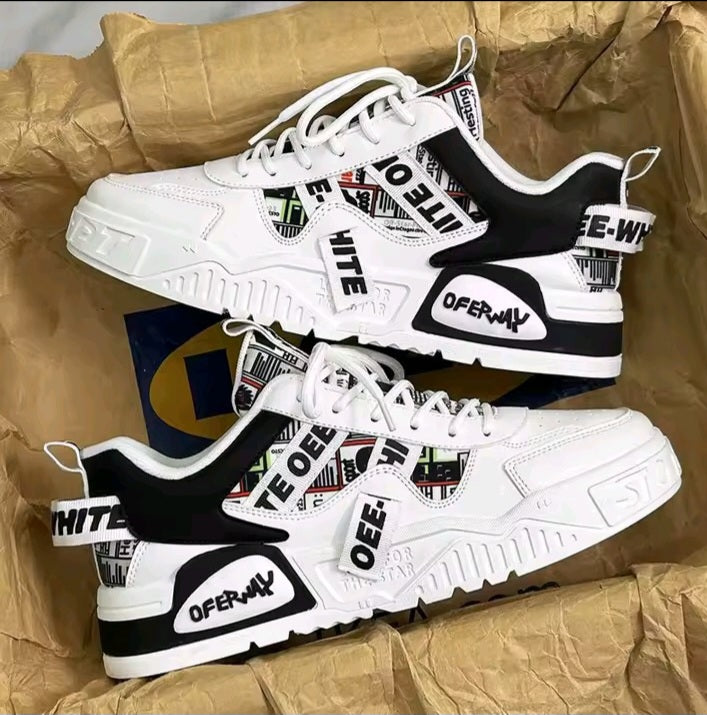 White & Navy Casual Sneakers