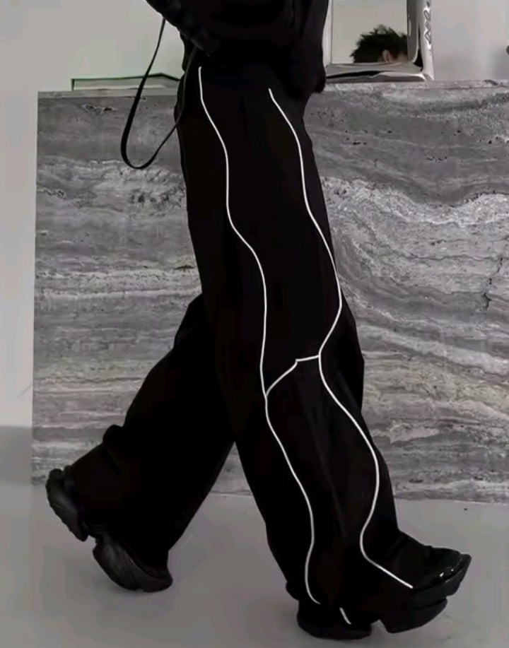 Black Reflective Detail Wide-Leg Pants