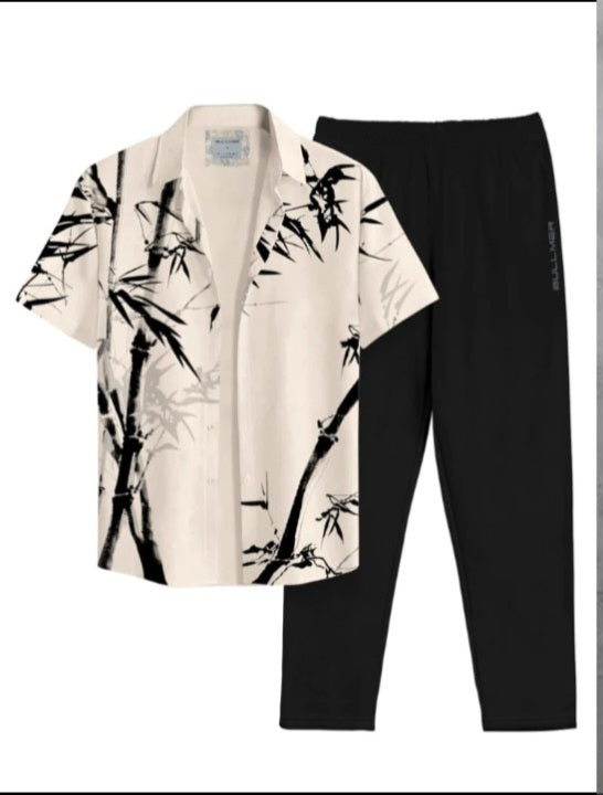 Men’s Black & White Printed Shirt Set