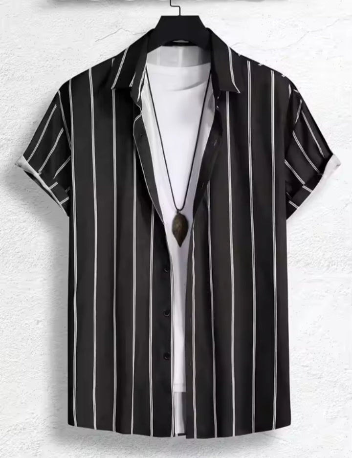 Men’s Black & White Printed Shirt Set