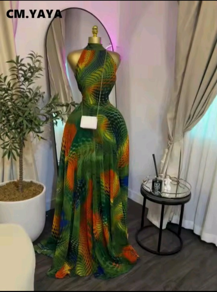 Elegant Green Sheer Maxi Dress