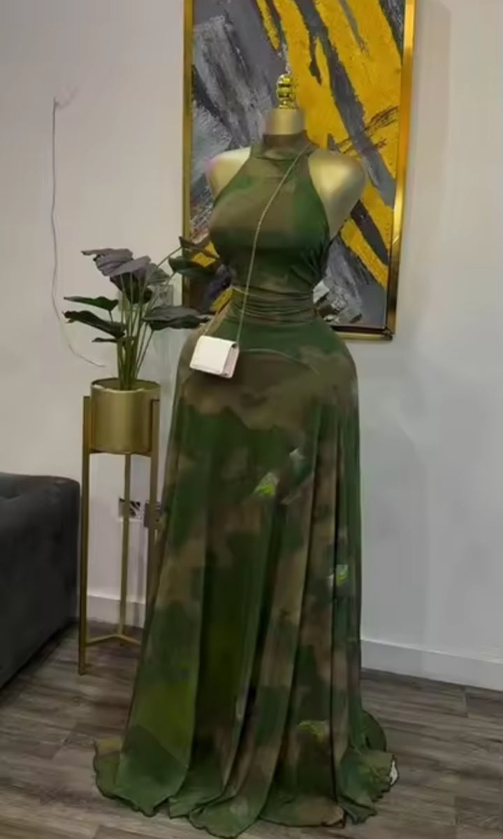 Elegant Green Sheer Maxi Dress