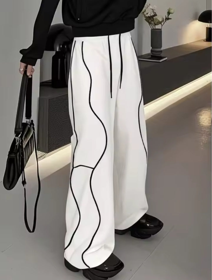 Black Reflective Detail Wide-Leg Pants