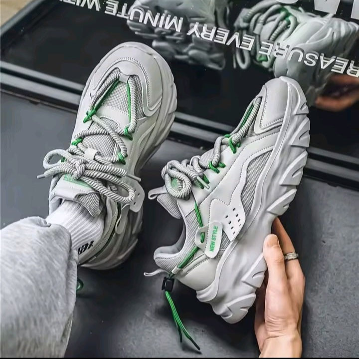 White & Green Chunky Sneakers