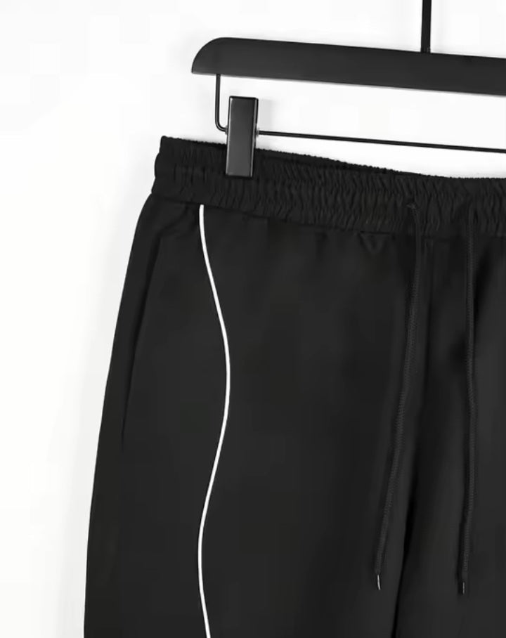 Black Reflective Detail Wide-Leg Pants