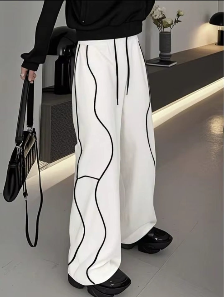 Black Reflective Detail Wide-Leg Pants