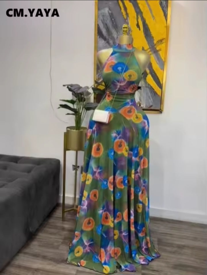 Elegant Green Sheer Maxi Dress