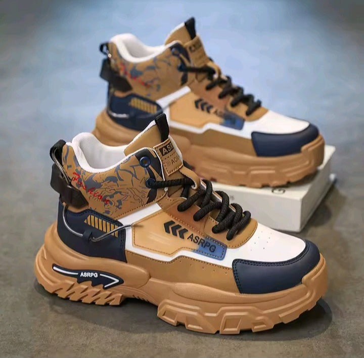 Stylish Brown & Navy High-Top Sneakers