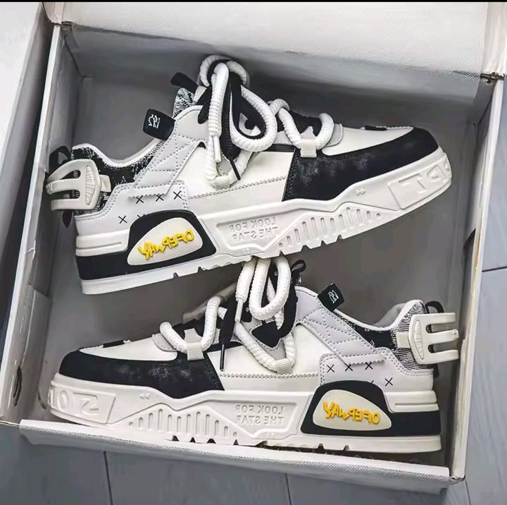 White & Navy Casual Sneakers