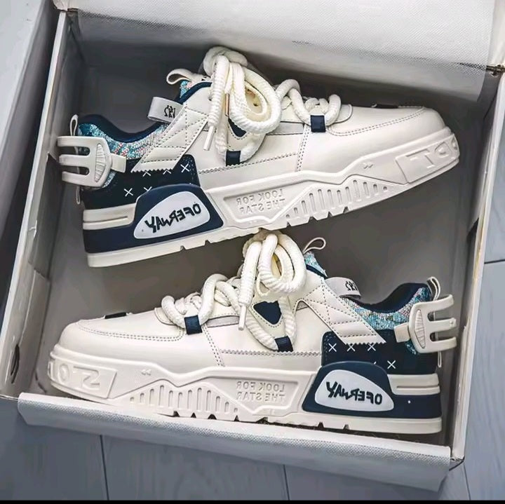 White & Navy Casual Sneakers