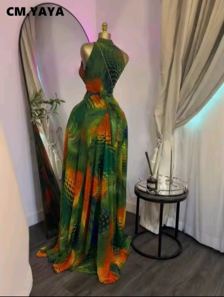 Elegant Green Sheer Maxi Dress