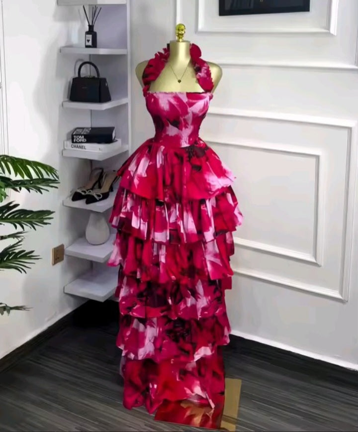 Pink Floral Layered Maxi Dress