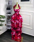 Pink Floral Layered Maxi Dress