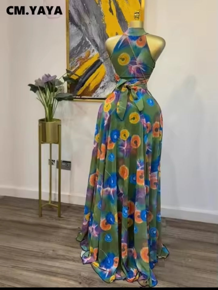 Elegant Green Sheer Maxi Dress